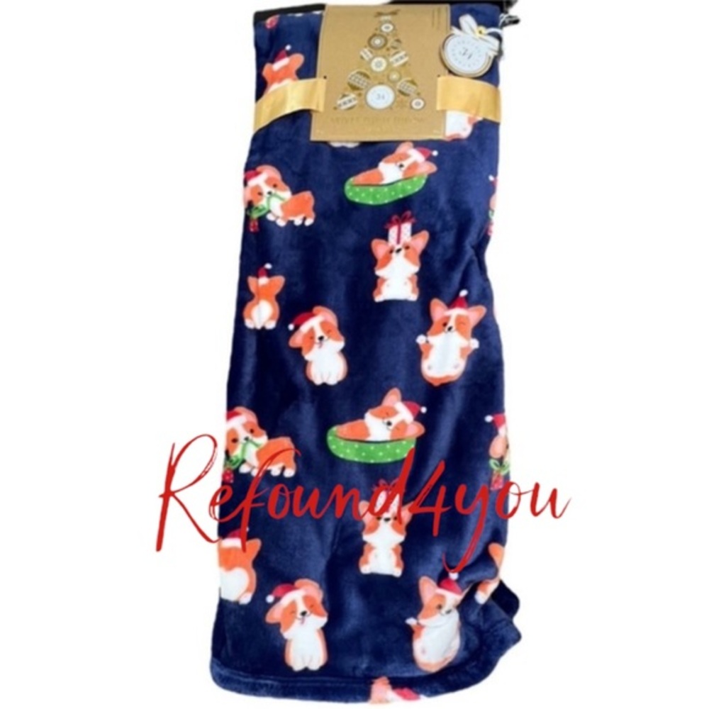 Artisan 34 - ‘Christmas Corgi’ plush throw. 50” x 70” NWT. Firm! Last one!